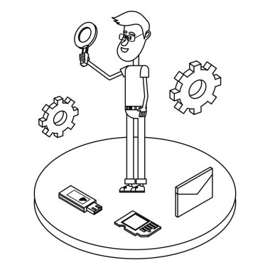 Gençler ve teknik destek siyah ve beyaz