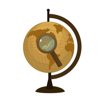 earth planet desk with magnifying glass clipart