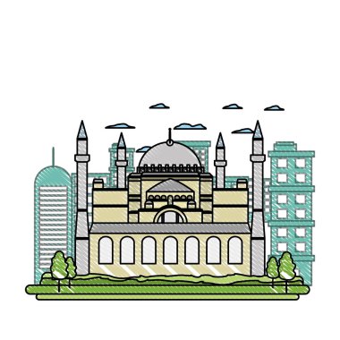 Taj mahal Hindistan ve güzel cityscape doodle