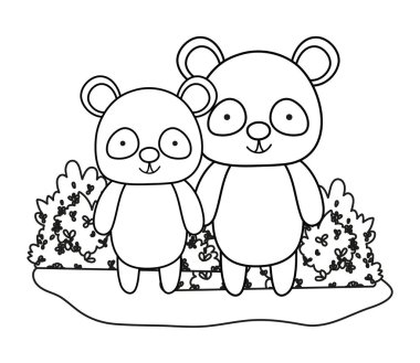 sevimli pandalar vahşi hayvanlar ve çalılar anahat