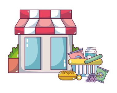 süpermarket bakkal ürünleri çizgi film