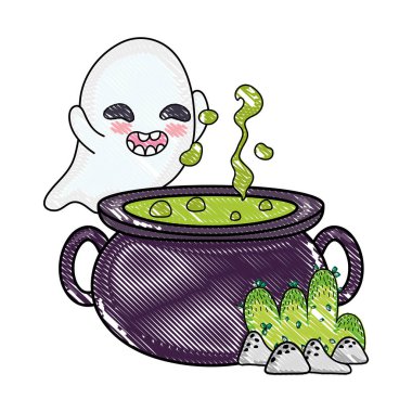 rendelenmiş komik hayalet karakter ve pot kazan