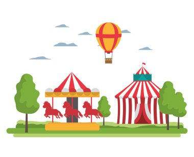 sirk ve mekanik at ile hava balonu ride