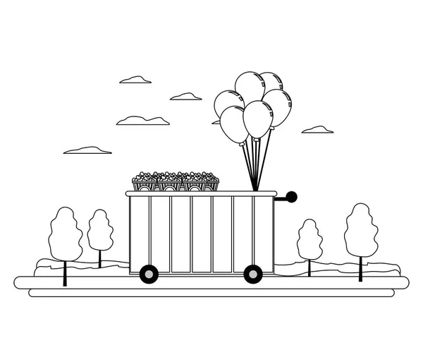 Lijn carnaval winkel car met heerlijke popcorn — Stockvector