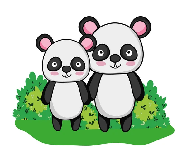 Прелестные панды дикие животные и кусты — стоковый вектор