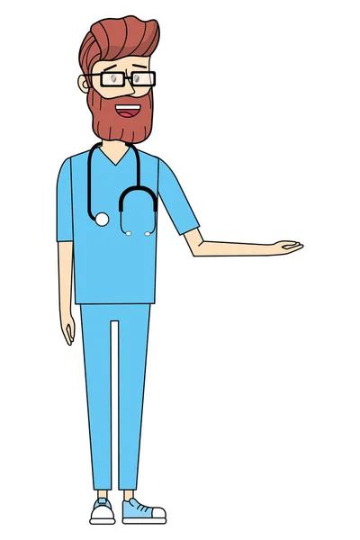 Hombre Doctor dibujos animados — Vector de stock