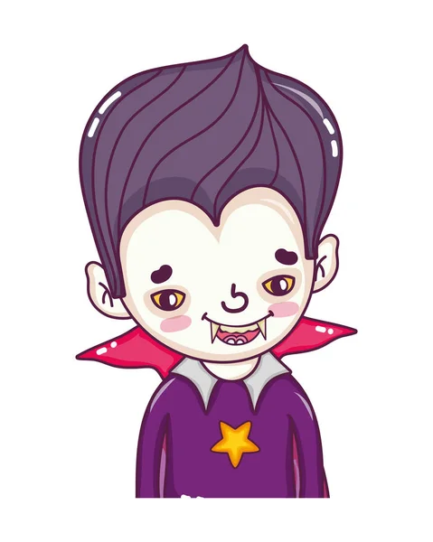 Boy vampire with teeth and gothic suit — Stock Vector