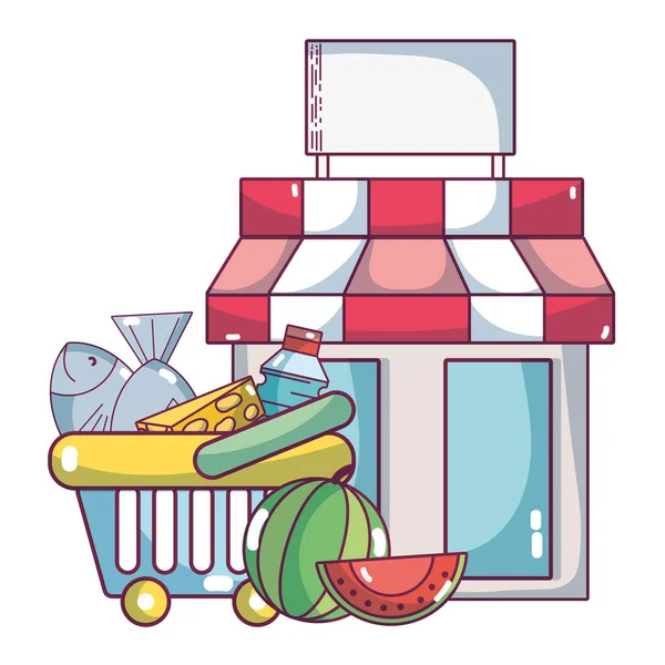 Productos de supermercado de comestibles de dibujos animados — Archivo Imágenes Vectoriales