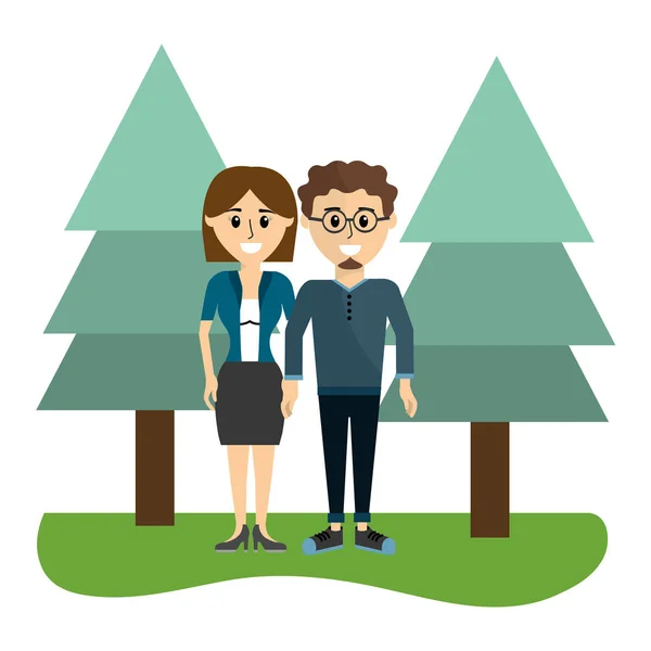 Femme et homme couple avec pins — Image vectorielle