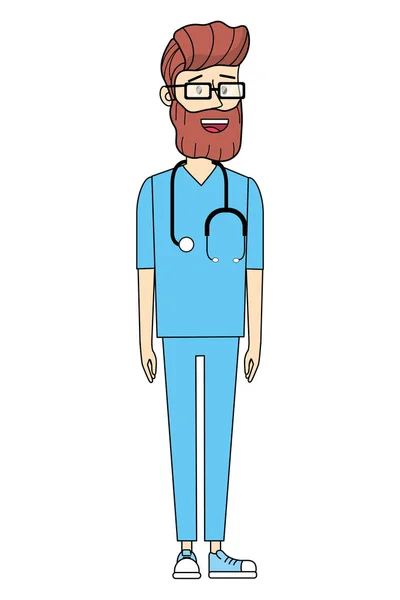 Hombre Doctor dibujos animados — Vector de stock