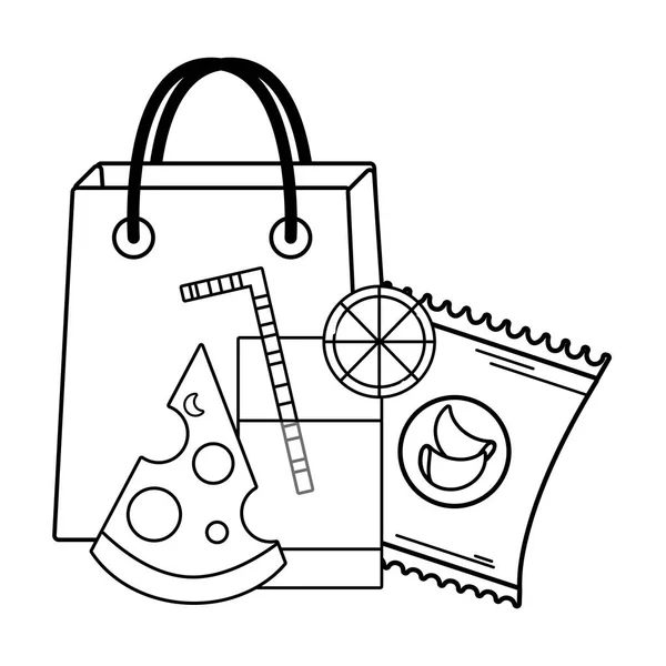 Compras de mantimentos saco preto e branco — Vetor de Stock