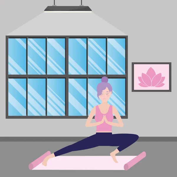 Mujer y yoga — Vector de stock