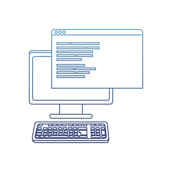Aangetaste overzicht computer en website met programmacode gegevens — Stockvector
