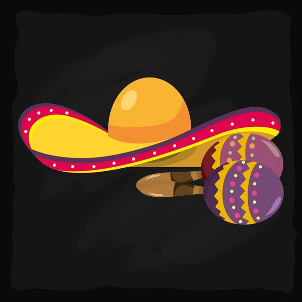 Sombrero de mariachi y maracas — Vector de stock