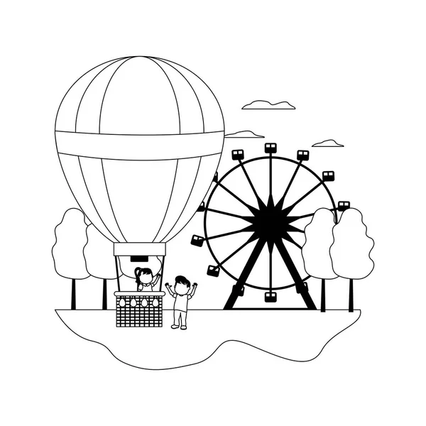 Vonal vicces air ballon szórakozás gyerekekkel — Stock Vector