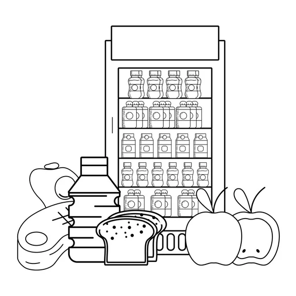 Máquina de venda automática de alimentos preto e branco — Vetor de Stock
