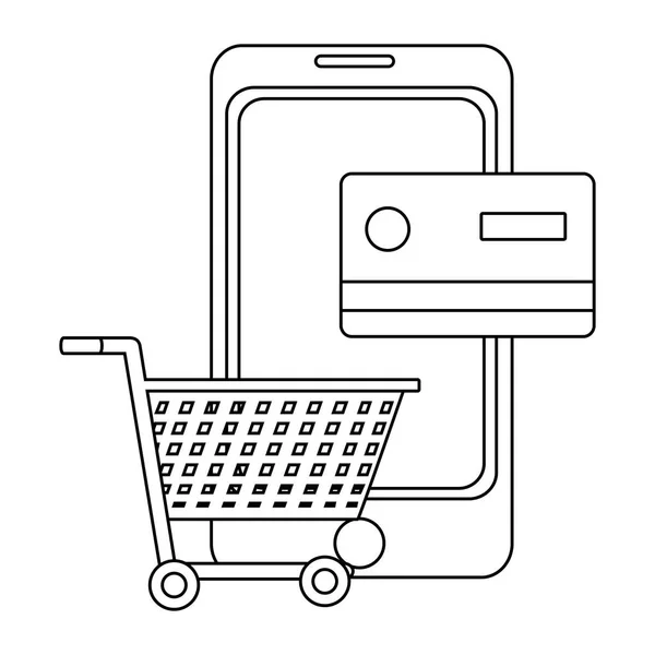 Shopping online concetto in bianco e nero — Vettoriale Stock