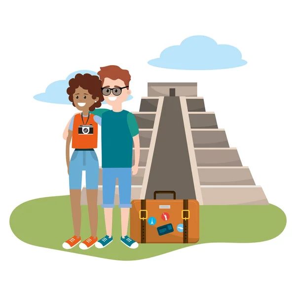 Pareja turista dibujos animados — Vector de stock