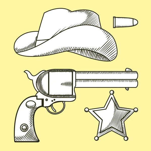 Cowboys elements hand drawn cartoon — Stock Vector