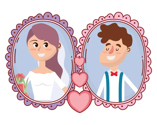 Retrato de casamento desenhos animados — Vetor de Stock