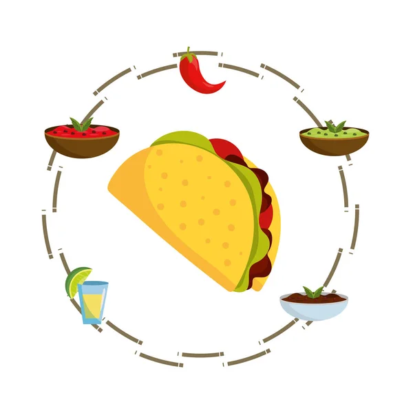 Kartun makanan Meksiko yang lezat - Stok Vektor