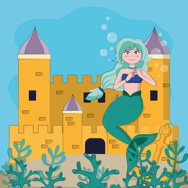 Schöne und magische Meerjungfrau — Stockvektor
