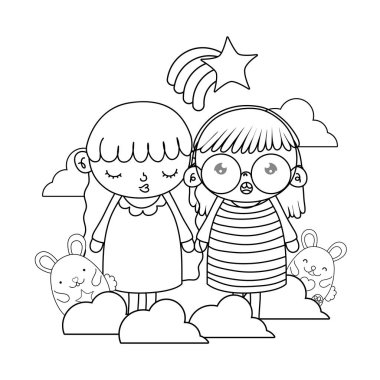 Anahat ile kız şirin fareler ve yıldız gökkuşağı