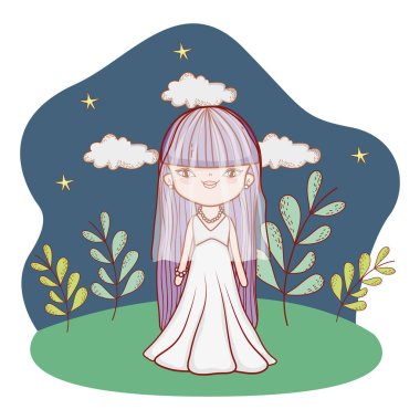 Genç gelin açık havada gece yatay çizgi film