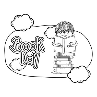 mutlu küçük çocuk bulutlar çerçeve ile kitap okuma