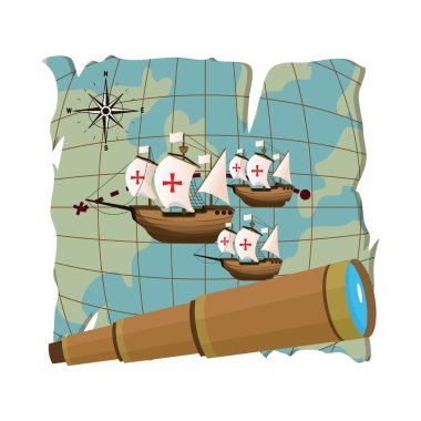 Global harita ile gemi yelken ve monoküler