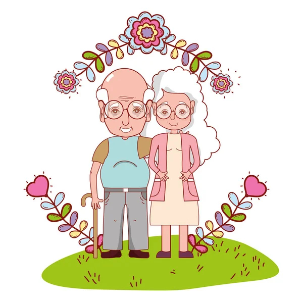 Lindo abuelos pareja dibujos animados — Vector de stock