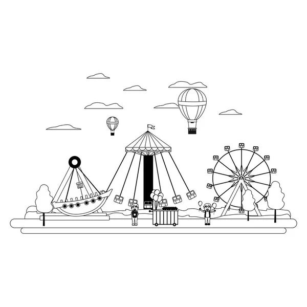 Line funny carnival mechanical ride games — Stock Vector