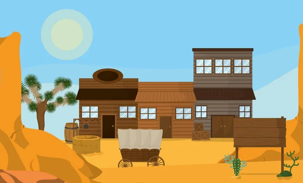 Západní město s dřevěnými domy — Stockový vektor