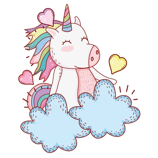 Unicorn in clouds cartoon — Stock Vector