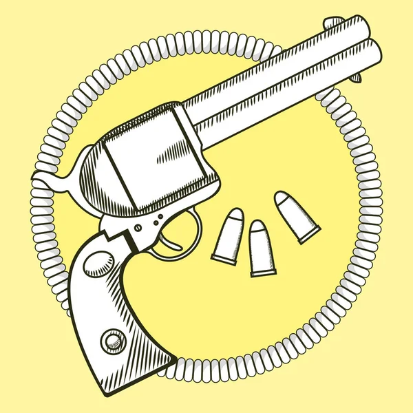 Cowboy revolver with bullets — Stock Vector