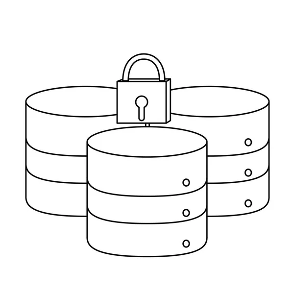 Контур сетевого сервера данных и замкнутый замок — стоковый вектор