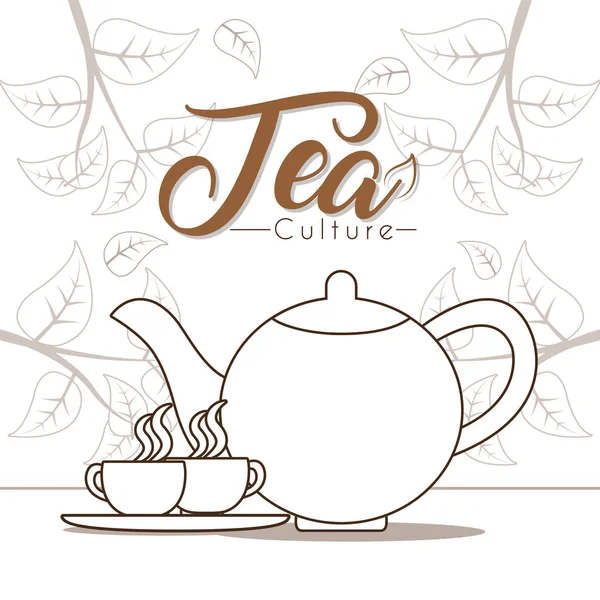 Tazas de té caliente con hervidor — Vector de stock