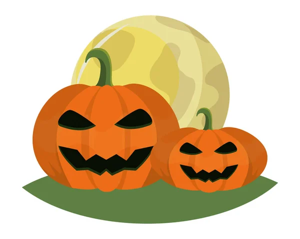 Malas verduras de calabaza y luna llena — Vector de stock