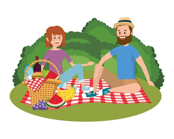 Paar und Picknick-Cartoons — Stockvektor