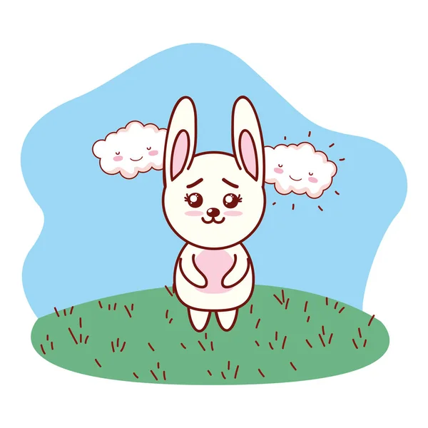 Bunny rabbit grassy lanscape cartoon — Stock Vector