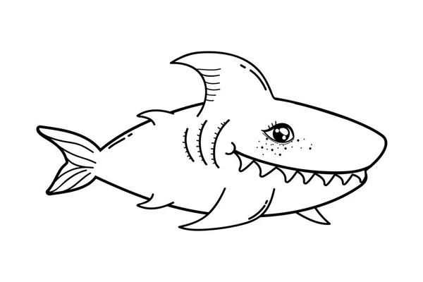 Outline cute shark tropical fish with teeth — Stock Vector