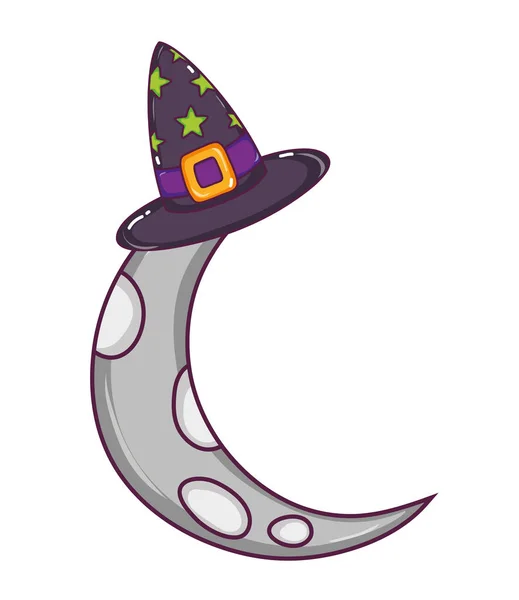 Lune mignonne avec chapeau de sorcière style — Image vectorielle