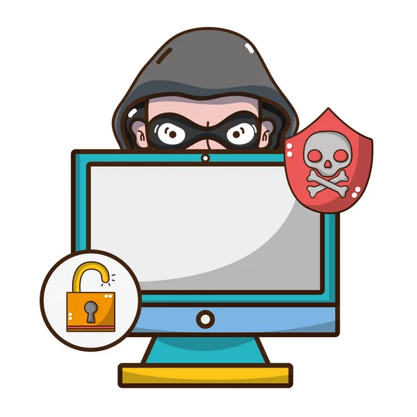 Cybersecurity threat cartoon — Stock Vector