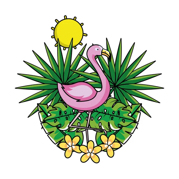 Trópusi nyári rózsaszín flamingó rajzfilm — Stock Vector