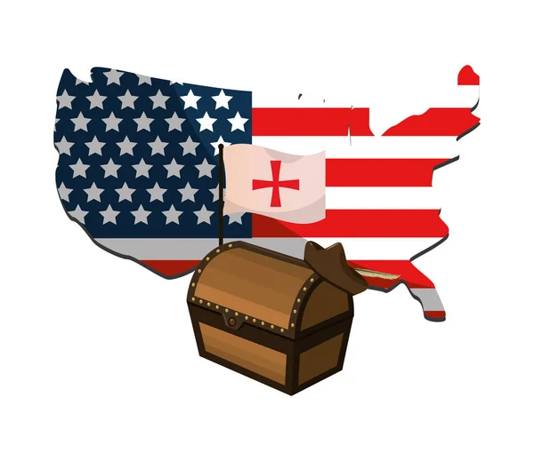 Σταυρός ΗΠΑ χάρτη σημαία με το στήθος και σημαία — Διανυσματικό Αρχείο