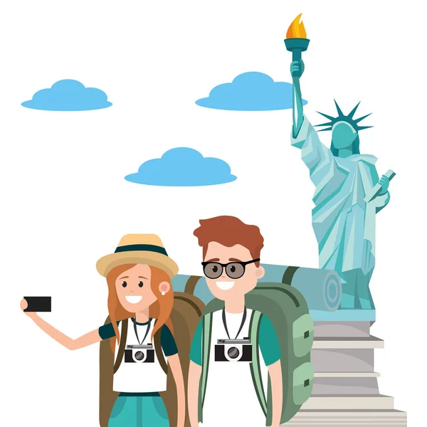 Tourist couple cartoons — Stock Vector