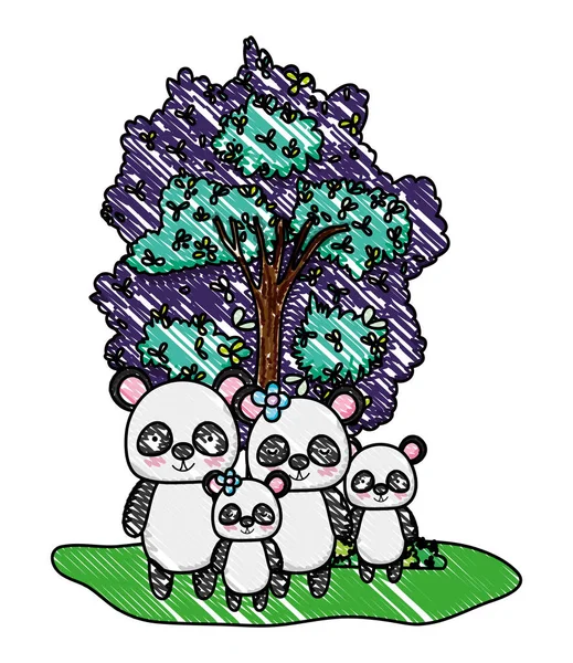 Tarty urocza panda rodziny zwierzęta i drzewa — Wektor stockowy