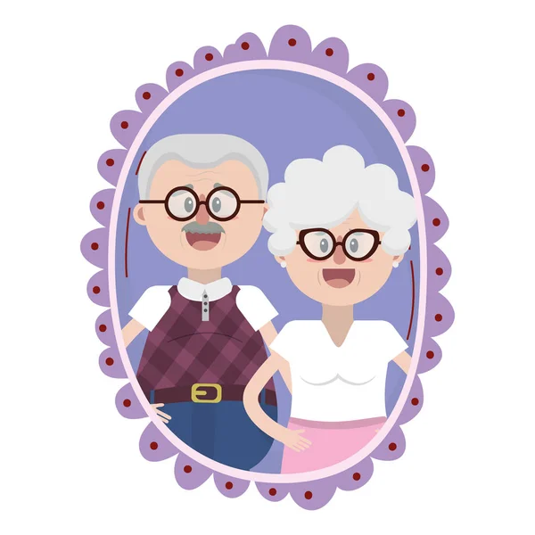 Anciano pareja retrato dibujos animados — Vector de stock