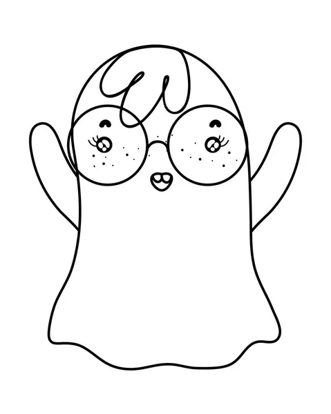 Esboço engraçado personagem fantasma vestindo óculos — Vetor de Stock
