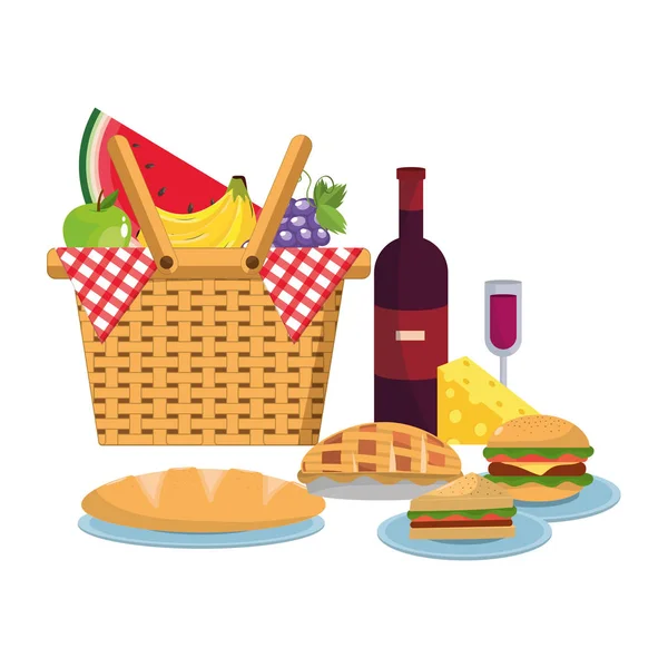 Cesta de picnic con comida — Archivo Imágenes Vectoriales